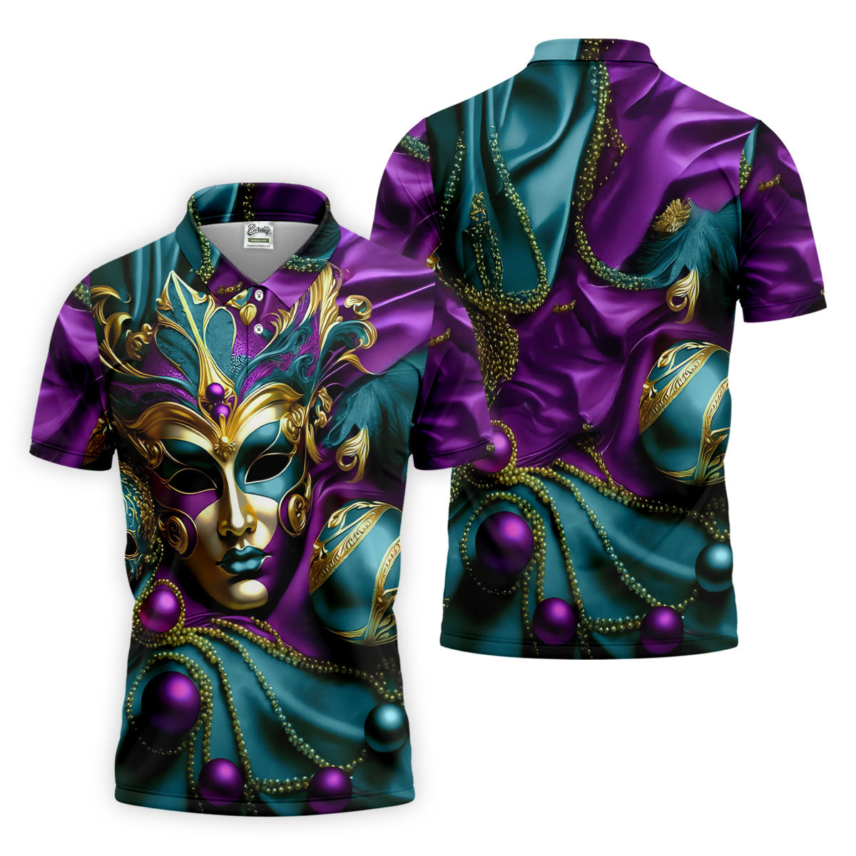 Mardi Gras Face Mask Turquoise Golf Shirt, Polo ShirtFor Men, Golf Shirts For Men, Polo For Men