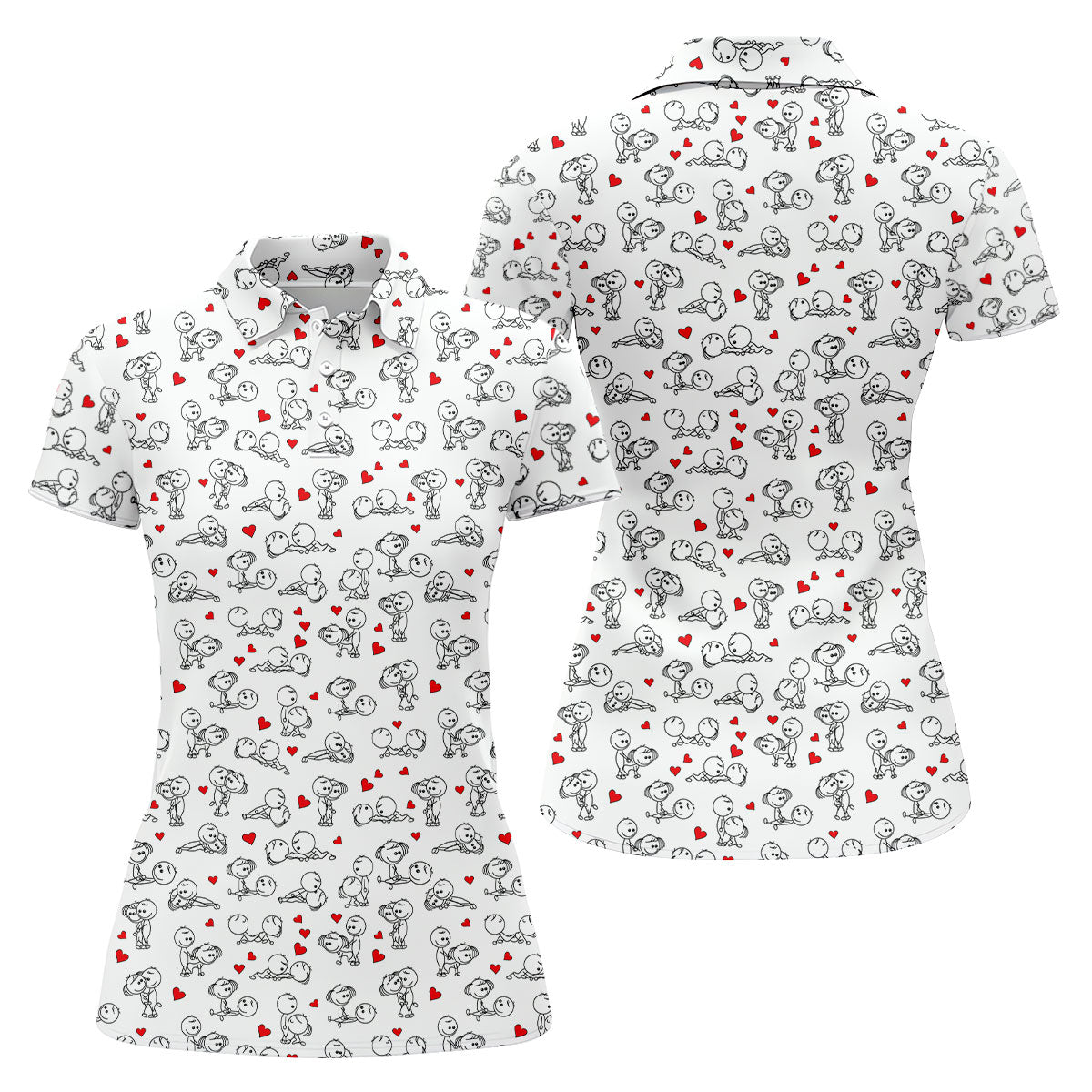 Naughty Position Stick Figure Couple White Golf Shirt, Golfer Valentines Gift, Fun Women's Golf Shirts, Ladies Golf Shirts