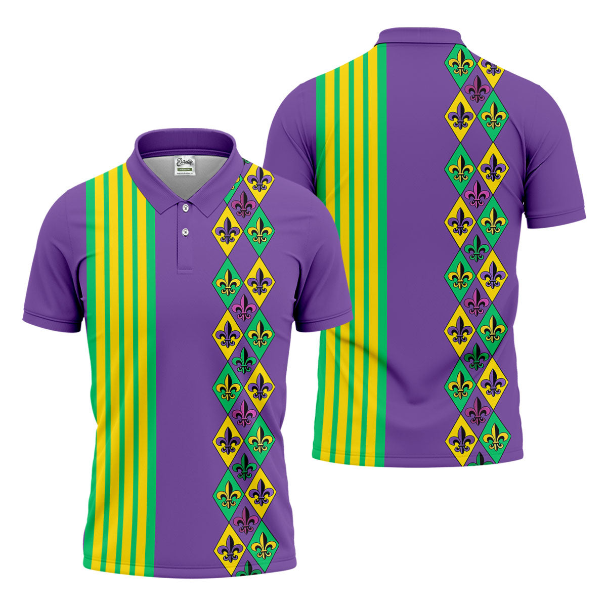 Fleur De Lis Argyle Pattern Purple Green Gold Stripes Golf Tops For Men, Polo ShirtFor Men, Golf Shirts For Men