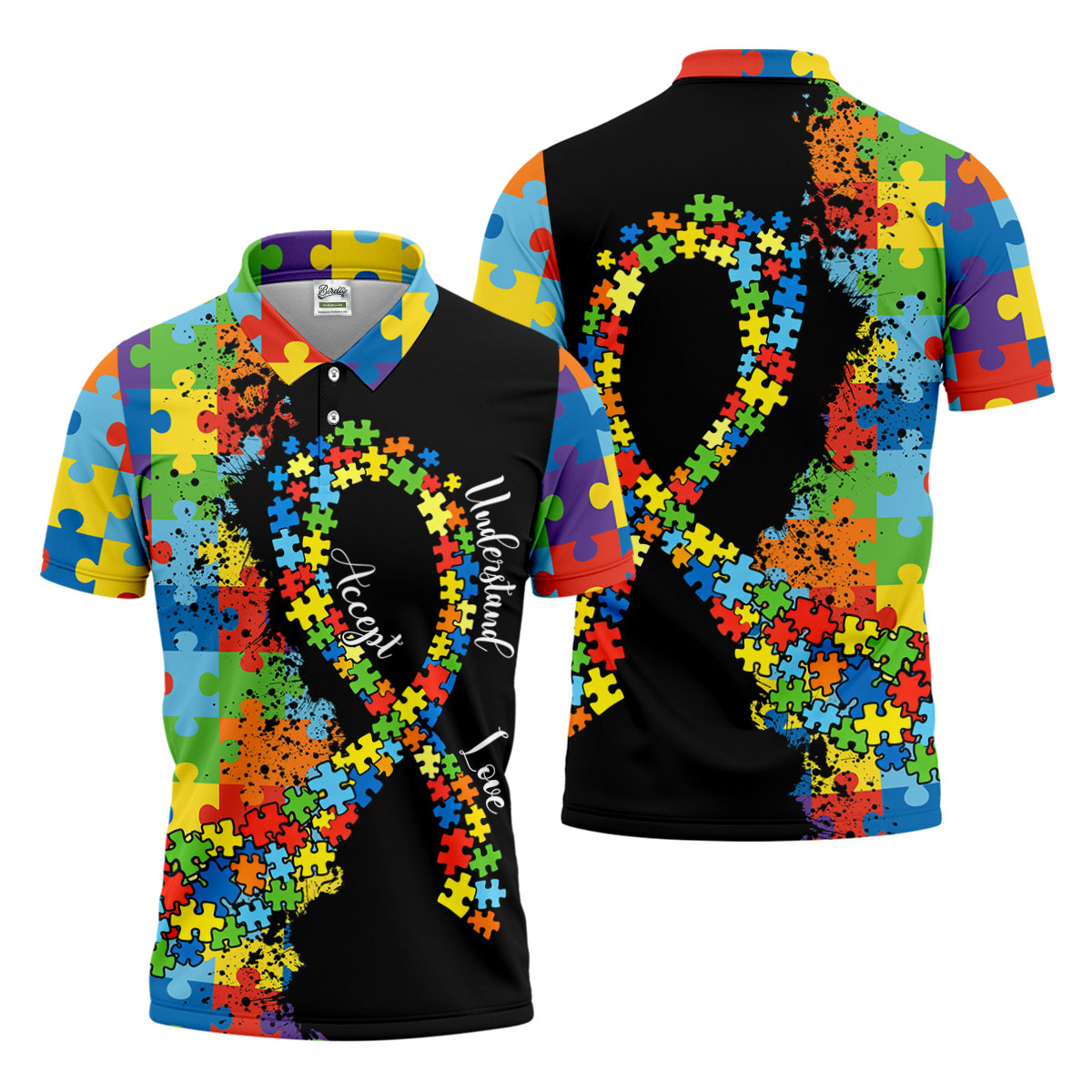Accept Love Understand Autism Awareness Colors Autism Ribbon Golf Tops For Men, Golf Shirts For Men