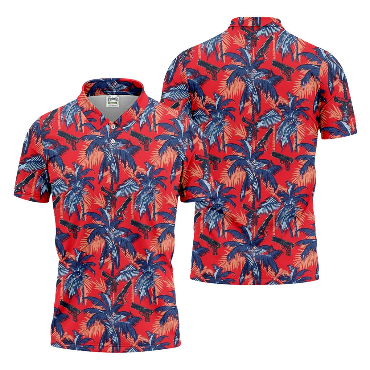Hawaiian Palm Tree Military Theme Red Golf Shirt, Golf Shirts For Men, Polo ShirtFor Men