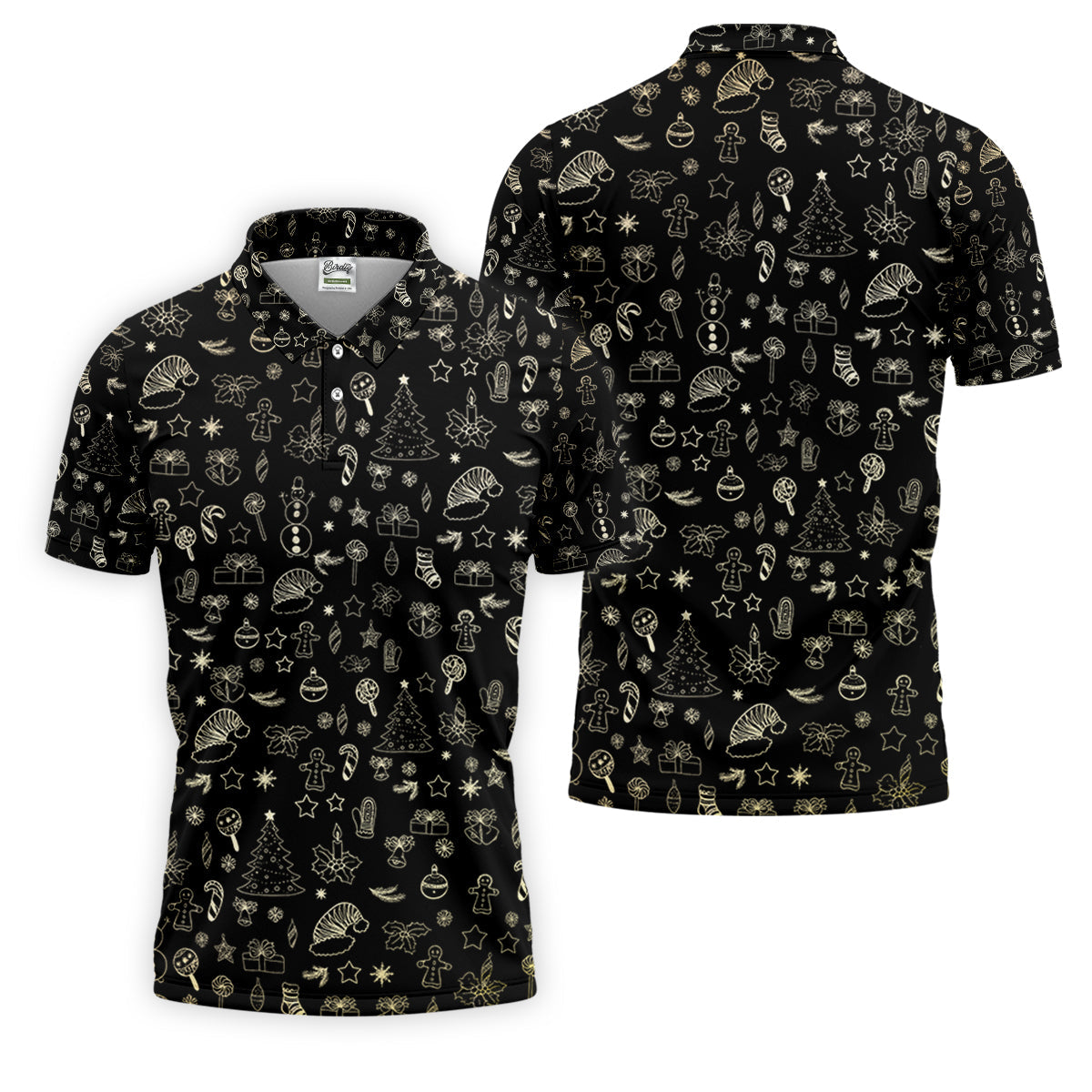 Festive Christmas Golden Pattern Men's Golf Polo Shirt Christmas Golf Shirt, Golf Gift For Men