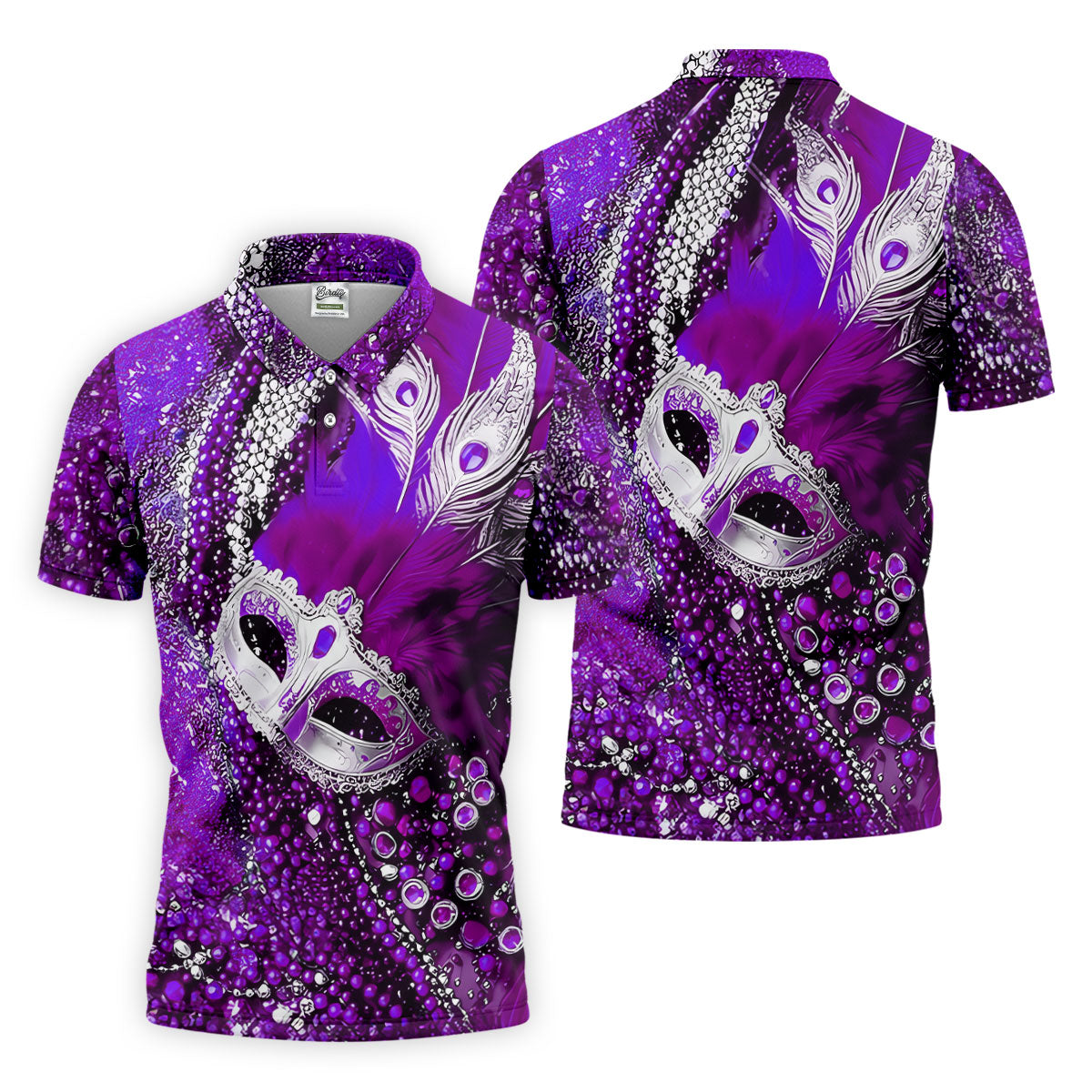 Mardi Gras Masquerade Mask Feather Beads Purple Golf Shirt, Polo ShirtFor Men, Golf Shirts For Men