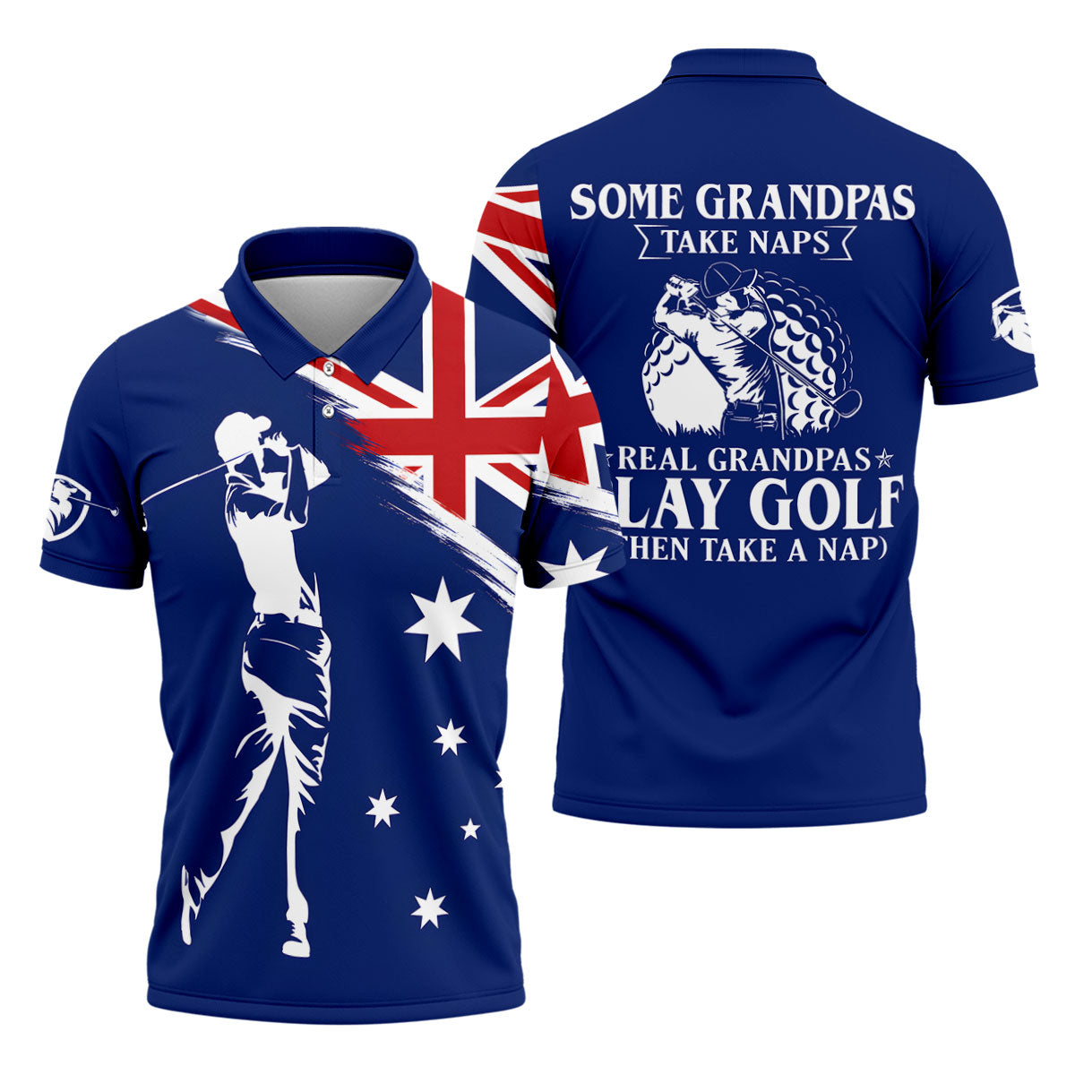 Real Grandpas Play Golf Then Take A Nap Australia Flag Print Men's Funny Golf Shirts, Polo Shirtor Men