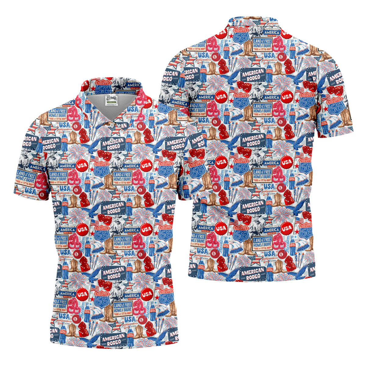 American Rodeo Western Theme Patriotic 4th Of July Golf Shirt, 250th Anniversary Golf Shirts For Men