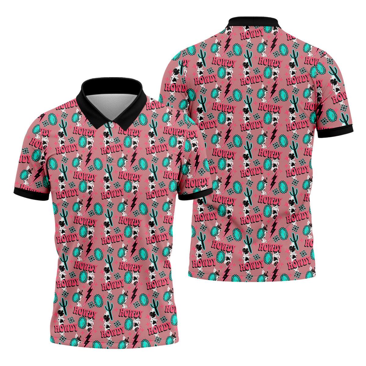 Howdy Pink Lightning Bolts Western Theme Golf Tops For Men, Polo Shirtor Men, Golf Shirts For Men
