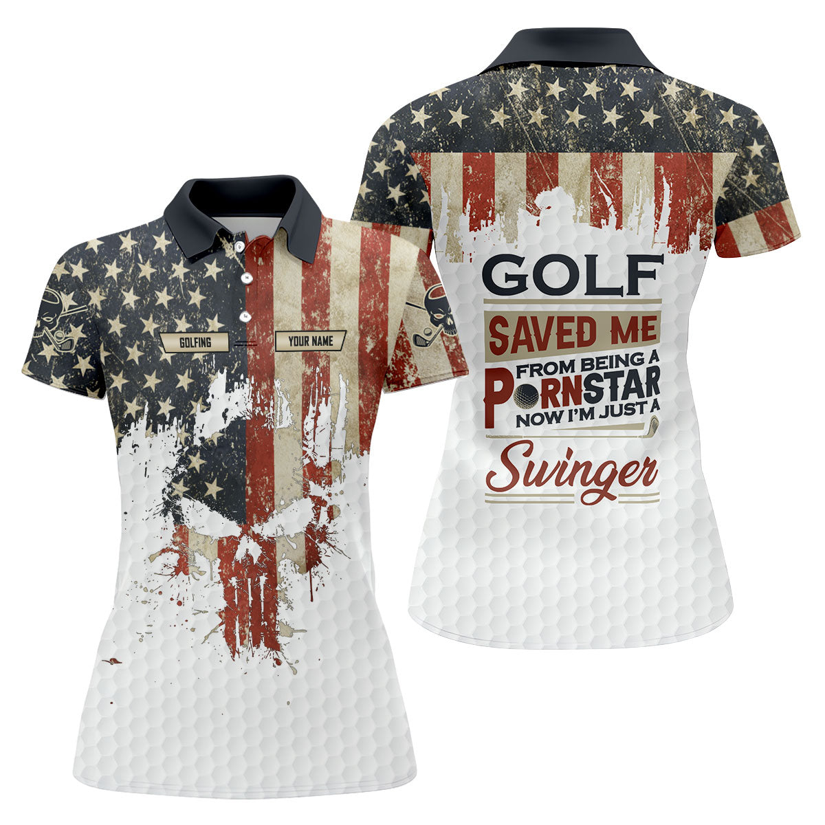 Golf Saved Me From Being A Pornstar Funny Golf Shirt, 250 Years Patriotic 4th Of July Golf Shirt For Women