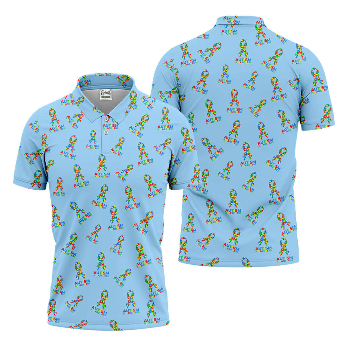 Autism Awareness Colors Autism Ribbon Blue Golf Shirt, Golf Tops For Men, Golf Shirts For Men