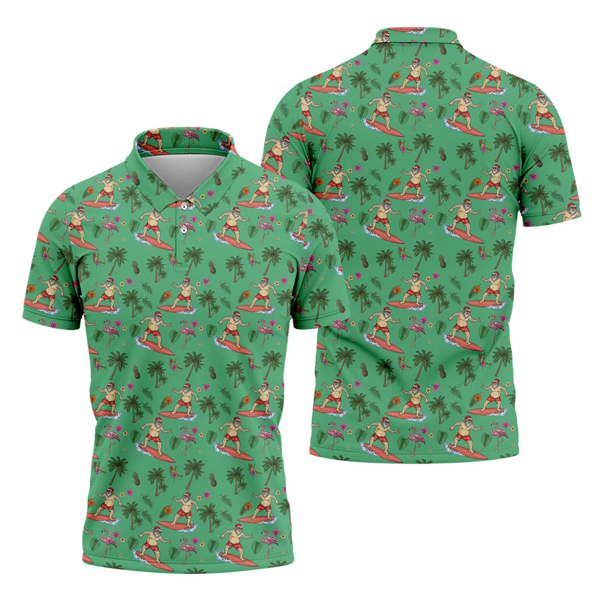 Santa Flamingo Tropical Golf Shirt, Christmas Golf Shirt, Golf Apparel For Men