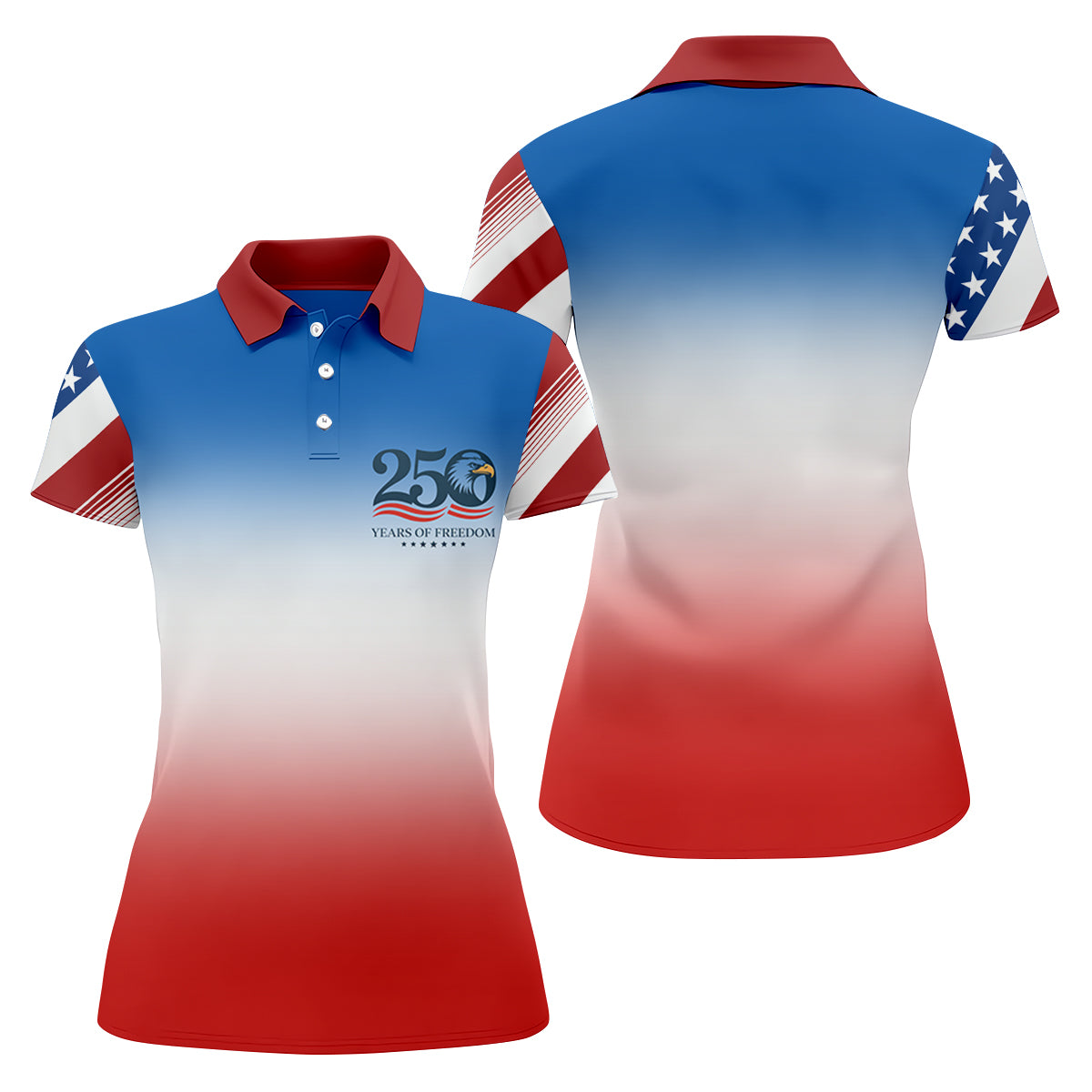 250 Years Of Freedom Eagle America Flag Women's Golf Tops, 250th Anniversary Ladies Golf Shirts