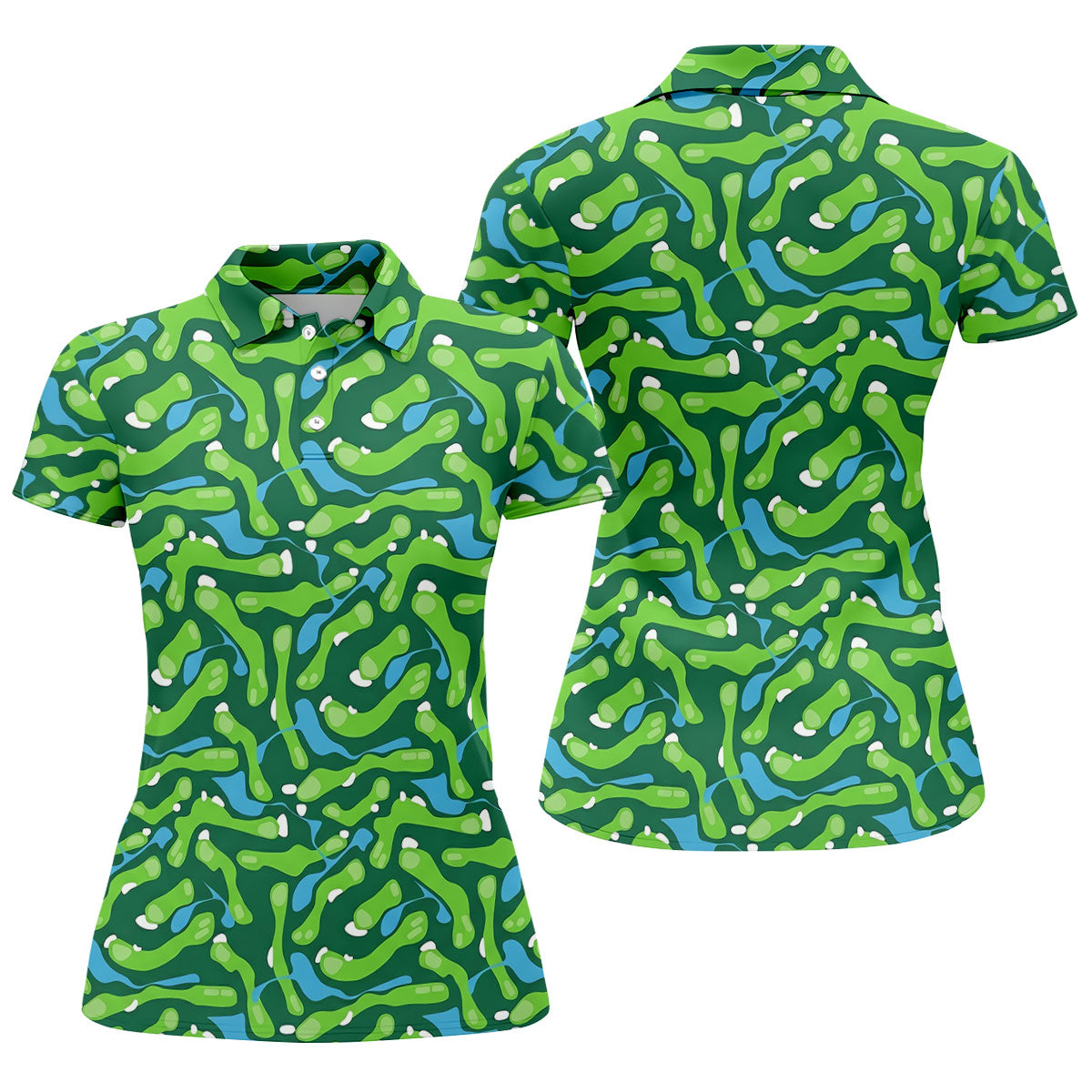 Golf Course Layout Golf Shirt, Fairway Water Hazard Pattern, Golf Shirt For Women