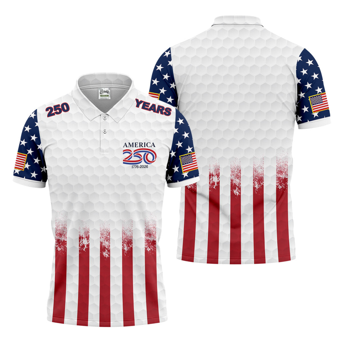 250 Years America Golf Ball Pattern 4th Of July Golf Shirt, Patriotic Golf Shirt, Golf Shirts For Men