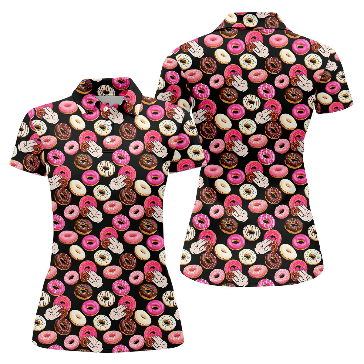 Funny Donut Adult Humor Black And Pink Fun Women's Golf Shirts, Women's Golf Tops, Ladies Golf Shirts