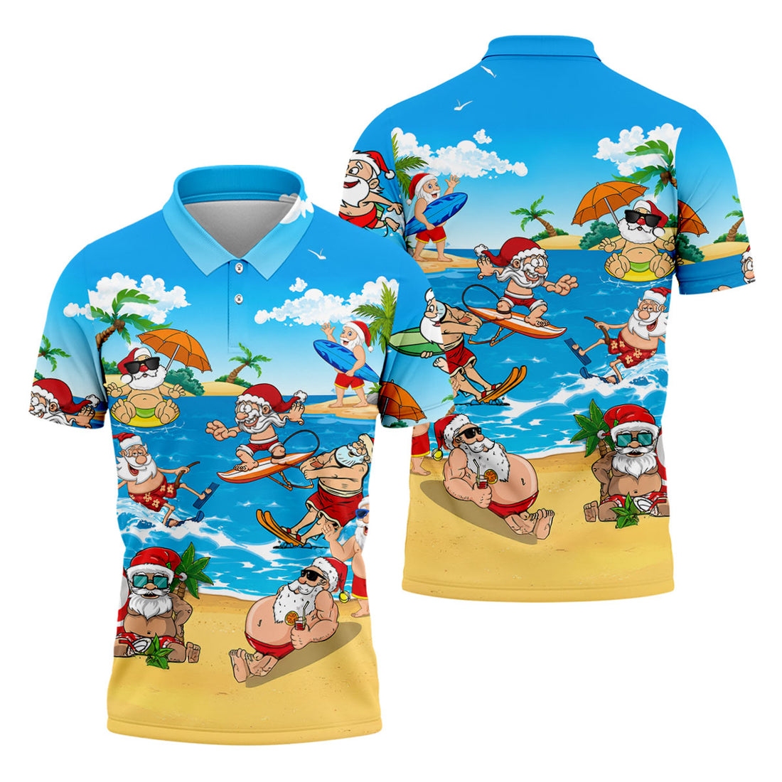 Santa Claus Summer Beach Party Golf Shirt, Mens Golf Polo, Printed Golf Shirts