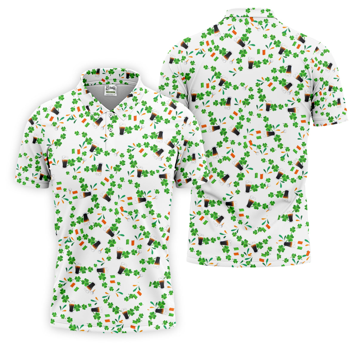 Dark Stout Beer St Patrick's Day Shamrocks White Golf Shirt, Polo ShirtFor Men, Golf Shirts For Men