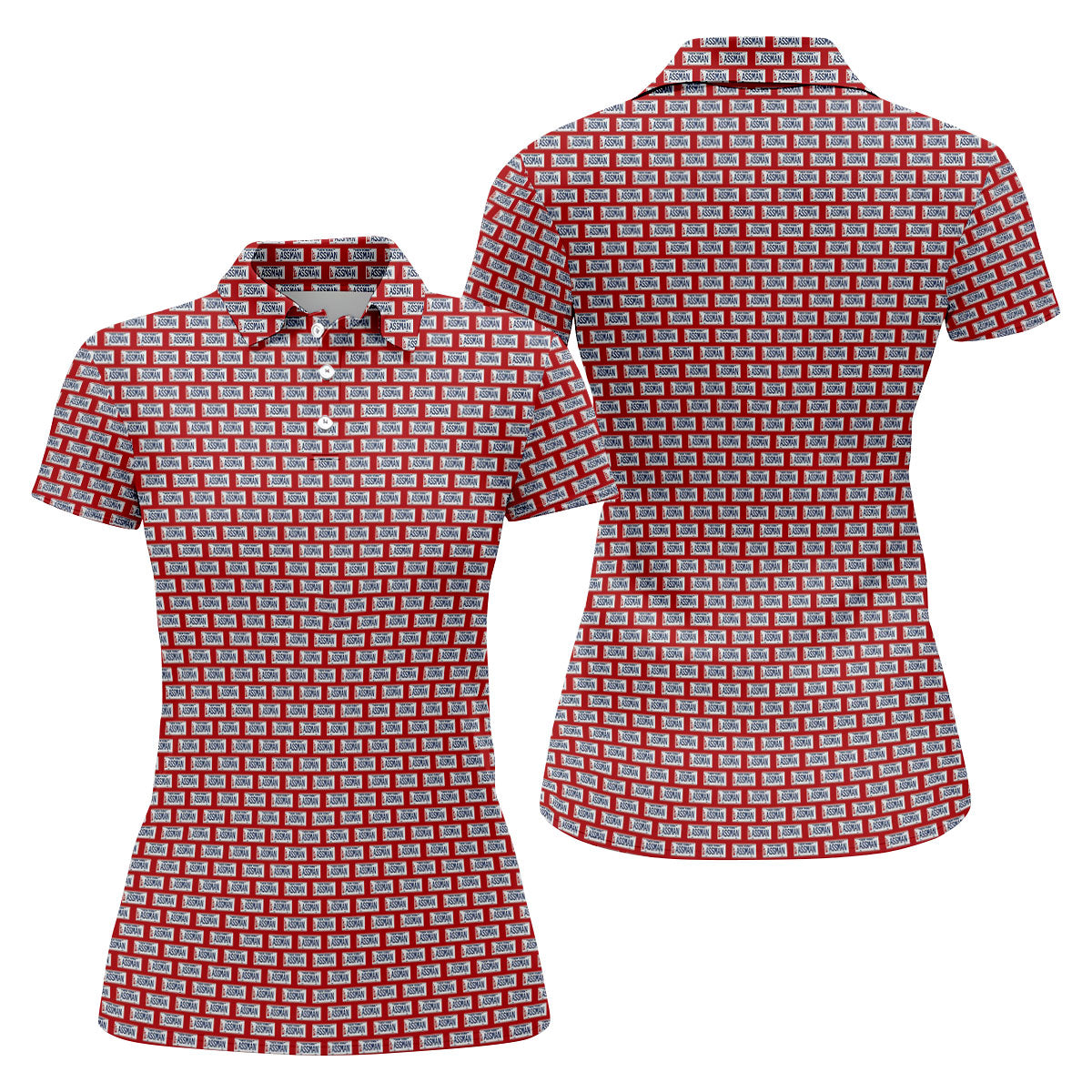 Red New York Assman Pattern Polo Shirt, Ladies Golf Shirts, Hawaiian Golf Shirt, Women’s Golf Apparel
