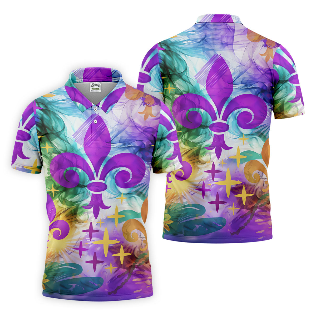 Mardi Gras Festival Fleur De Lis Symbol Purple Green Gold Polo ShirtFor Men, Golf Shirts For Men