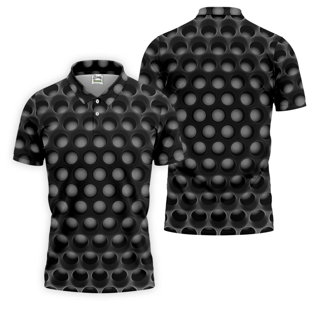 3D Effect Circular Pattern Black Golf Shirt, Cool Golf Outfit, Men's Funny Golf Shirts, Polo ShirtFor Men