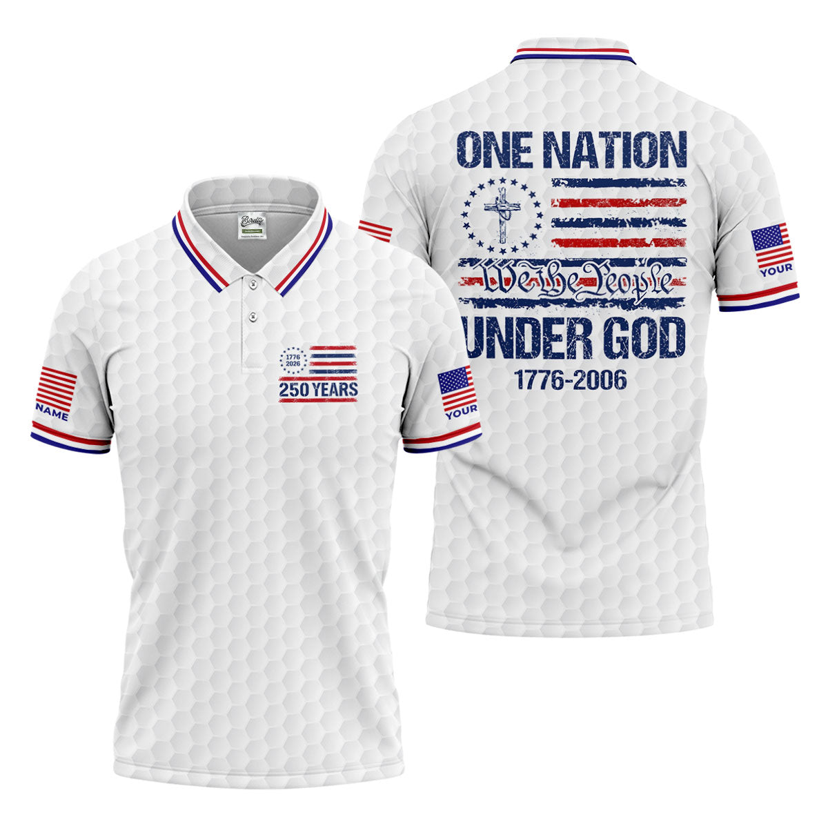 One Nation Under God We The People White Golf Shirt, 250 Years 4th Of July Golf Shirts For Men