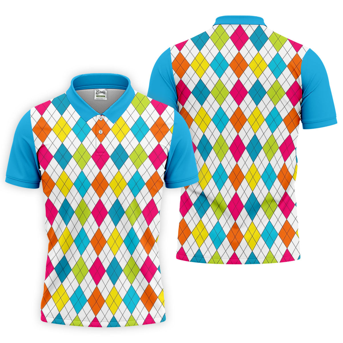 Retro Argyle Diamond Checkered Golf Shirt, Mens Golf Polo, Printed Golf Shirts