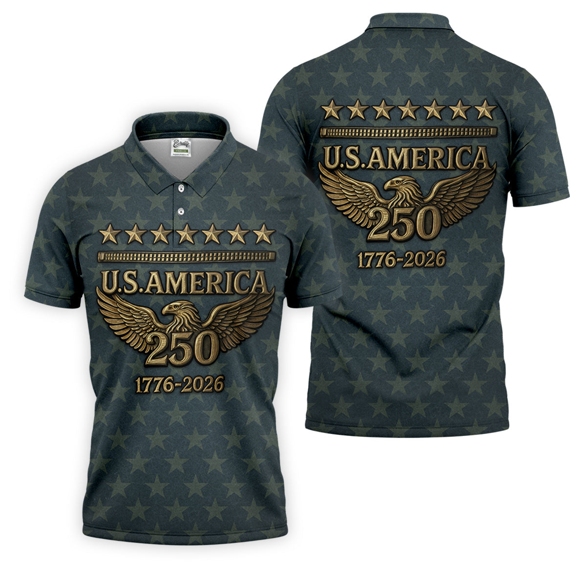 US America 250th Anniversary Denim Color Star Pattern Golf Tops For Men, Patriotic Golf Shirt, Golf Shirts For Men