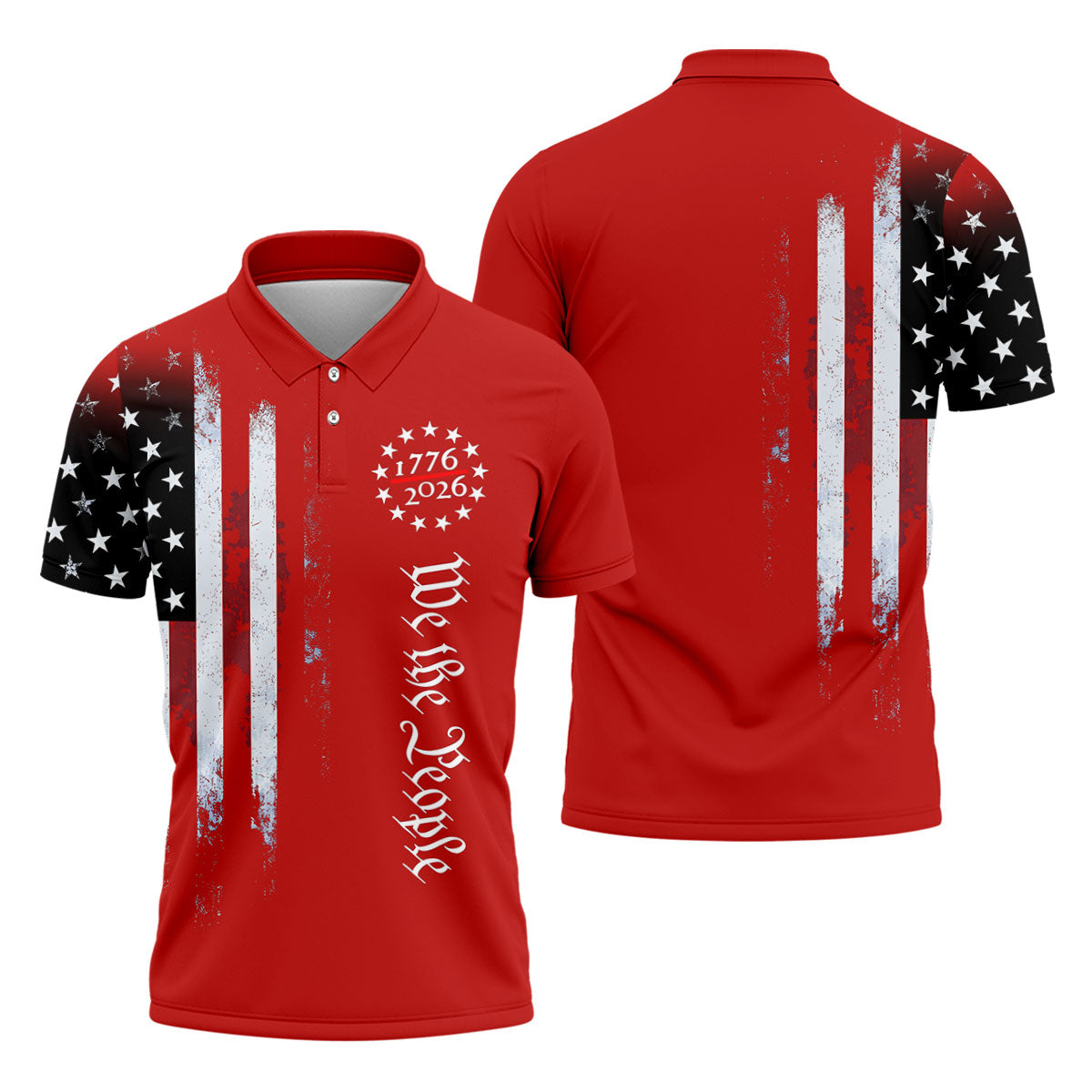 We The People 250 Years Red Vintage Golf Shirt, Patriotic 4th Of July Golf Shirts For Men
