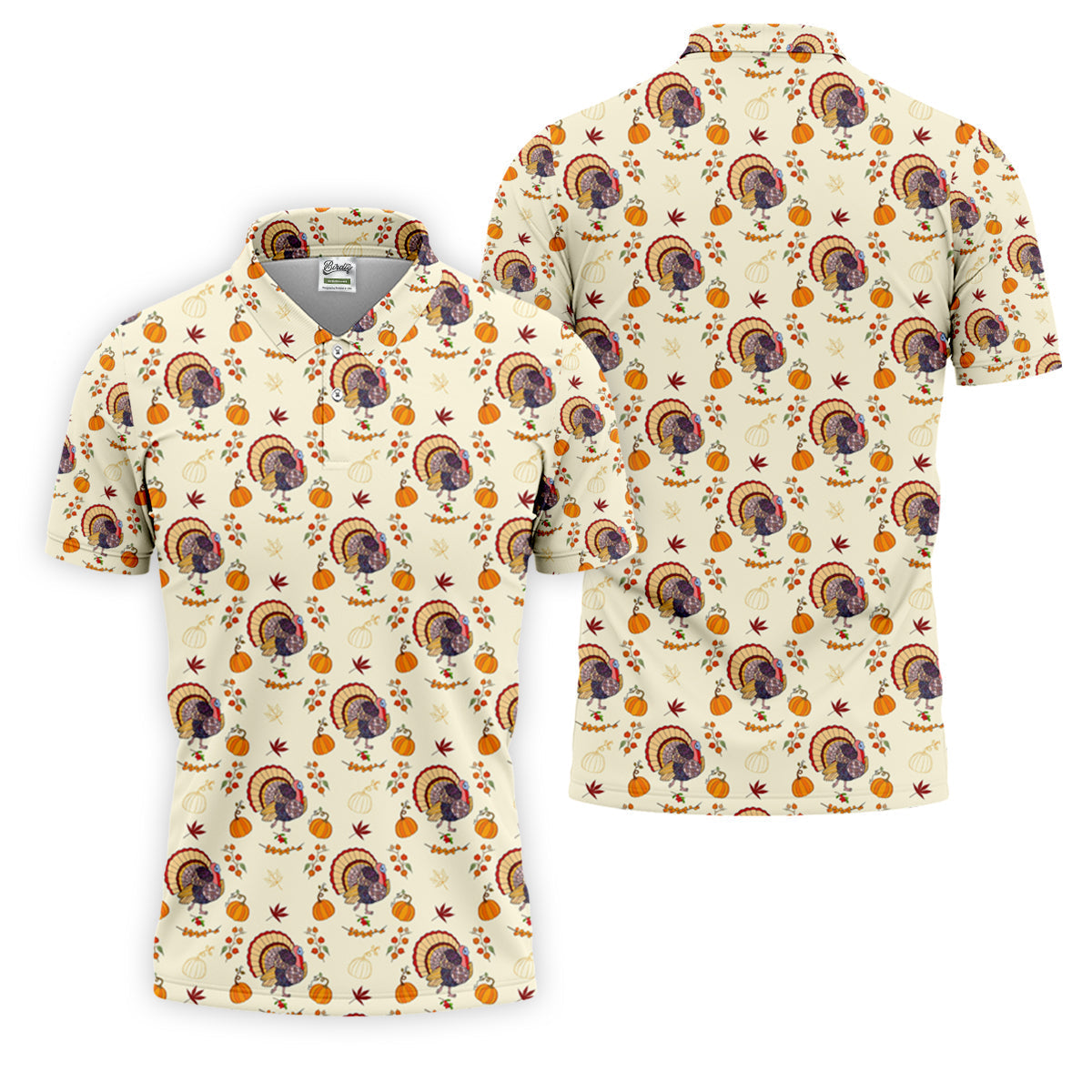 Turkey Pumpkin Thanksgiving Holiday Beige Golf Tops For Men, Polo ShirtFor Men, Golf Gift For Men, Golfing Apparel