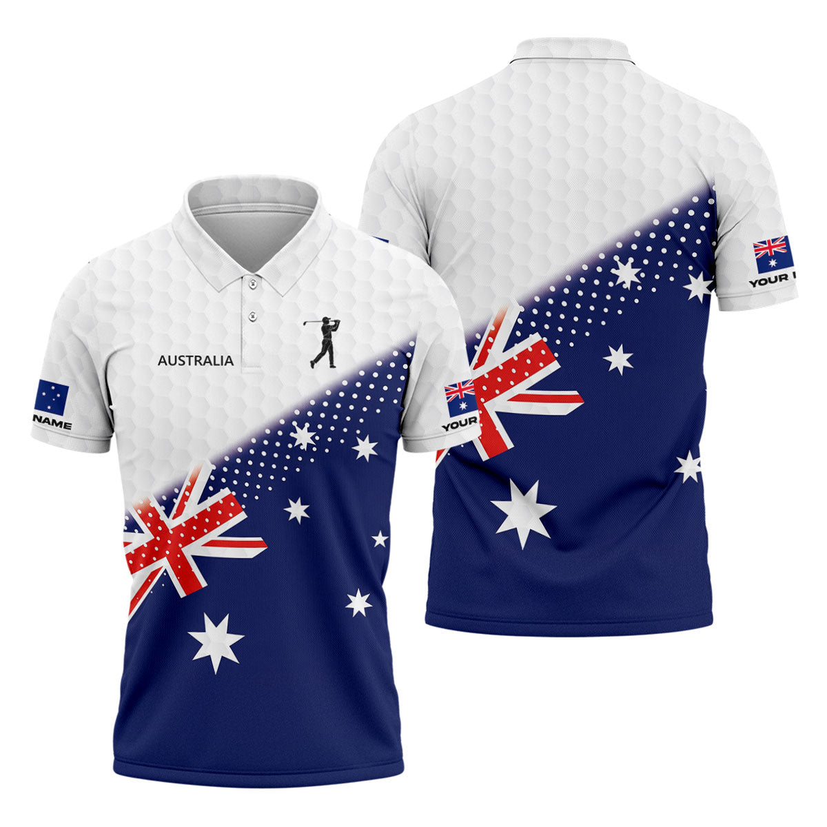 Golf Ball Pattern Australia Flag Print Men's Golf Top, Polo Shirt Men, Golf Shirts For Men