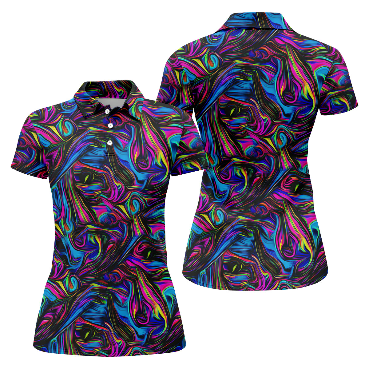 Vibrant Neon Liquid Marble Abstract Golf Shirt, Women’s Golf Tops, Women’s Golf Apparel