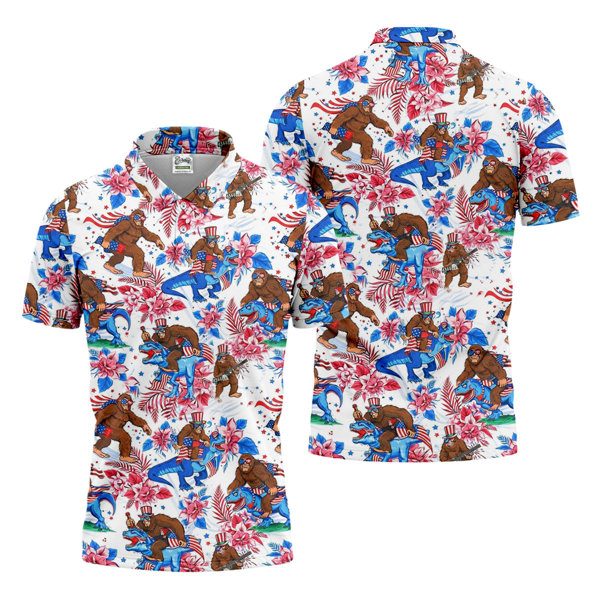 American Flag Patriotic Pride Funny Bigfoot Hawaiian Golf Shirt, 250th Anniversary Golf Shirts For Men