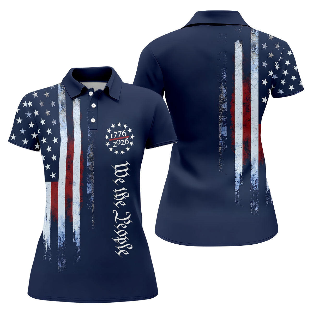 We The People 250 Years Navy Vintage Golf Shirt, Patriotic 4th Of July Golf Shirt For Women