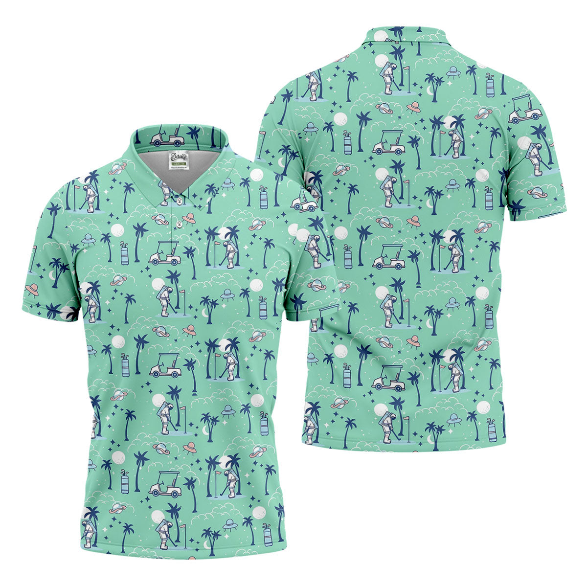 Astronaut Golfing Space Themed Tropical Golf Shirt, Golf Tops For Men, Golf Shirts For Men