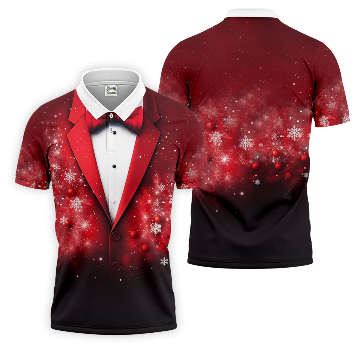 Black And Red Christmas Glitter Print Men's Golf Polo Shirtristmas Golf Shirt, Golf Gift For Men