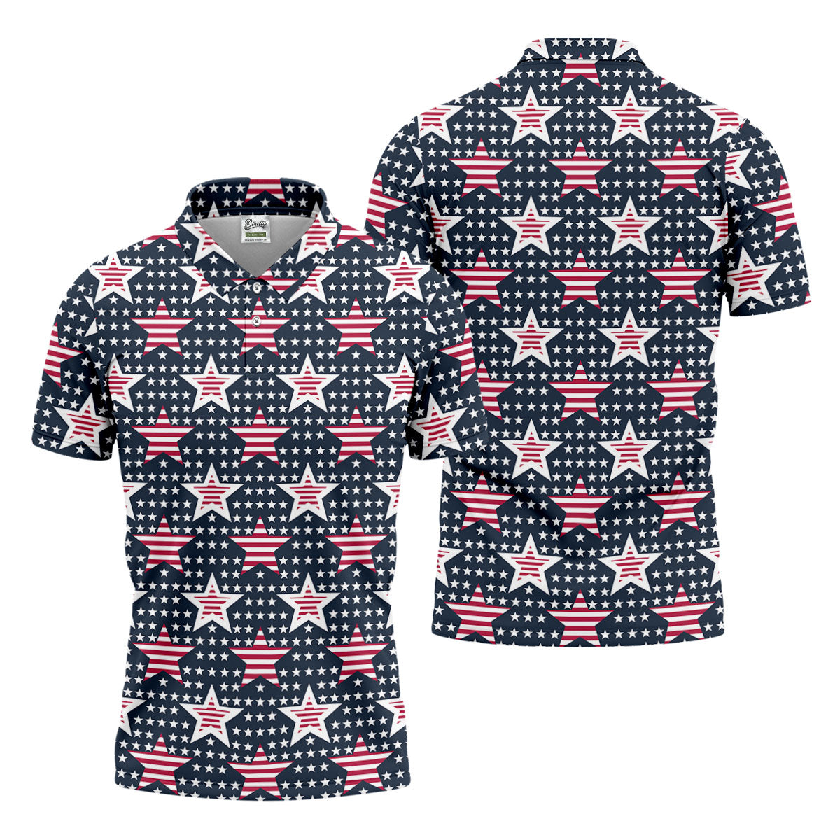 Red And White Stripe Stars Seamless Pattern 250th Anniversary Golf Shirts For Men, Patriotic Golf Shirt