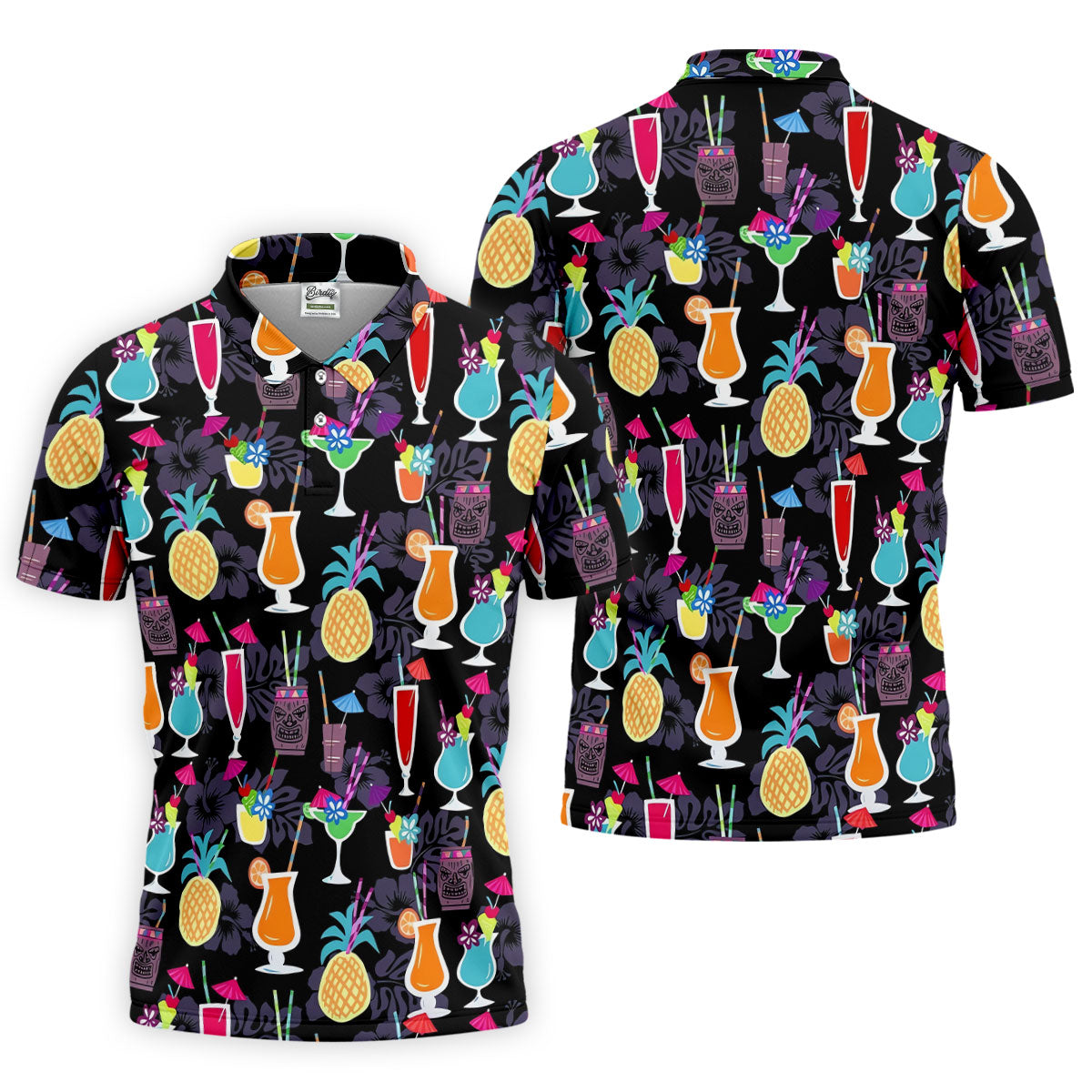 Tropical Drinks Dark Floral Cinco De Mayo Celebration Fiesta Themed Golf Tops For Men, Golf Shirts For Men
