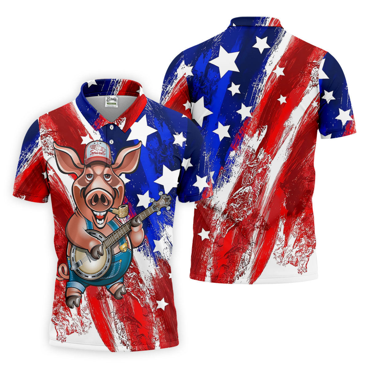 Patriotic American Flag Brush Strokes Funny BBQ 250th Anniversary Polo Shirt Men, Golf Shirts For Men
