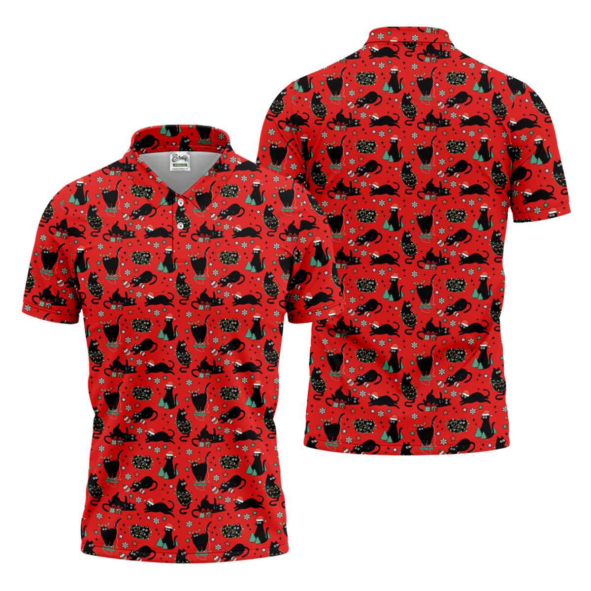 Xmas Black Cat Red Golf Shirt, Polo ShirtFor Men, Christmas Golf Shirt, Golf Gift For Men, Christmas Golf Gift