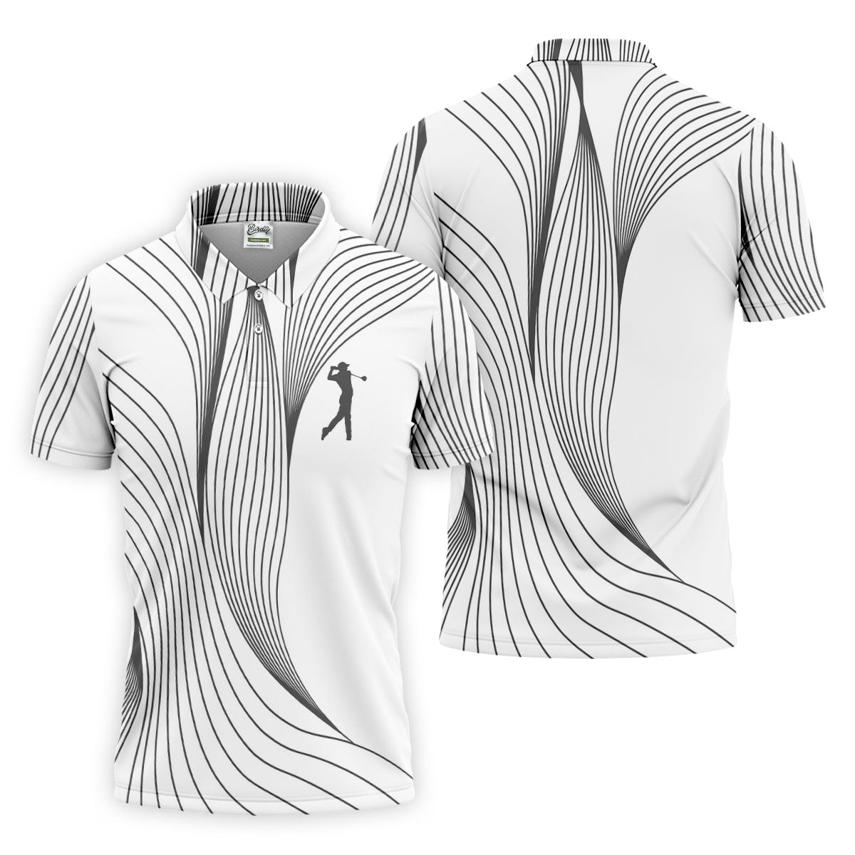 Geometric Line Wavy Line Black And White Golf Shirts For Men, Men's Golf Shirt, Polo ShirtFor Men