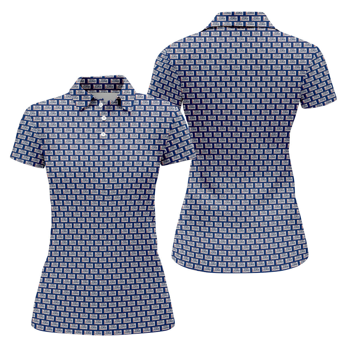 Blue New York Assman Pattern Polo Shirt, Golf Tops For Women, Hawaiian Golf Shirt, Women’s Golf Polo