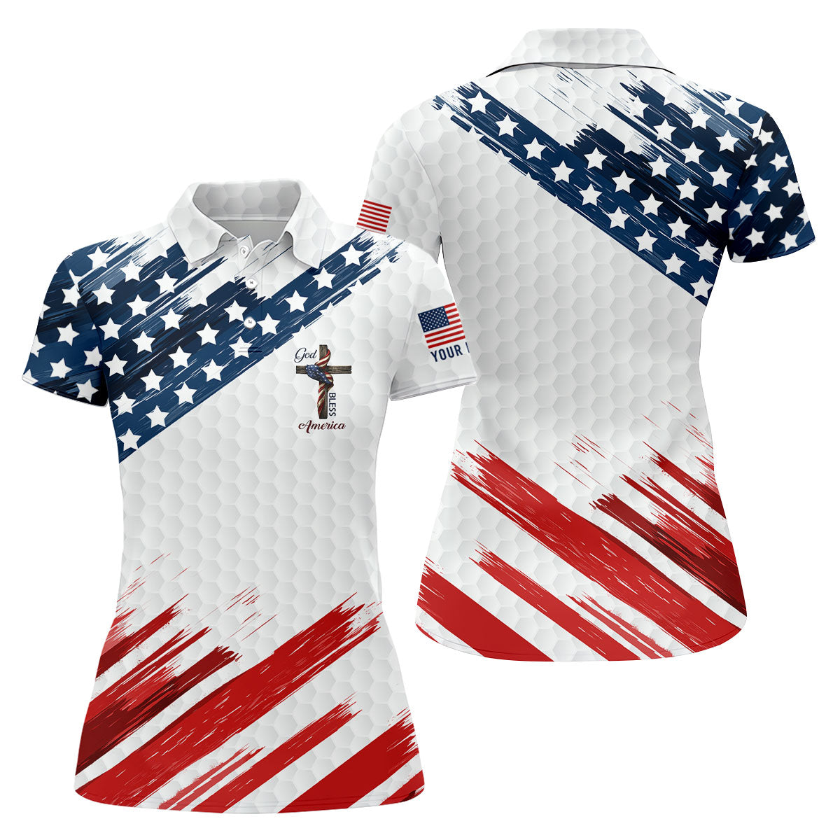 America 250 Anniversary Bald Eagle US Flag Brush White Golf Shirt, Patriotic 4th Of July Golf Shirt For Women