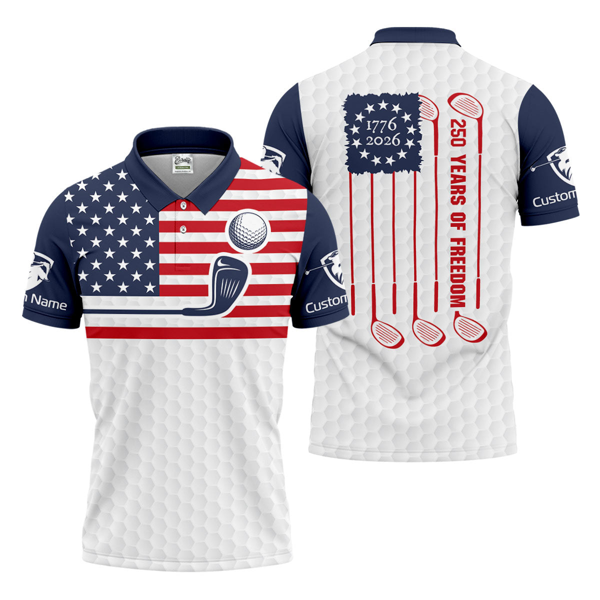 250 Years Of Freedom Golf Ball Pattern Golf Tops For Men, Patriotic 4th Of July Golf Shirts For Men