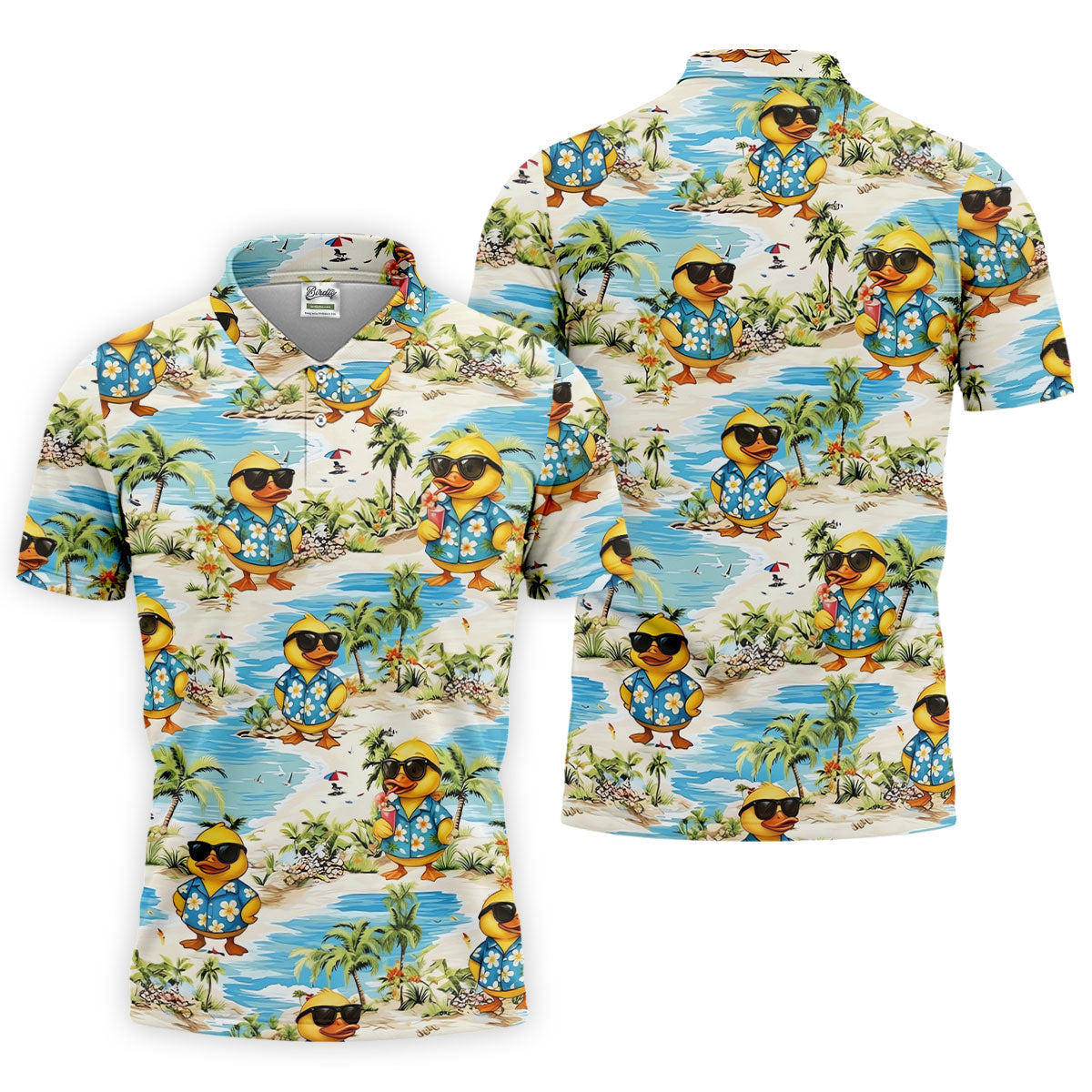 Cute Funny Duck Hawaiian Golf Shirt, Beach Theme Men's Golf Shirt, Polo Shirts For Men