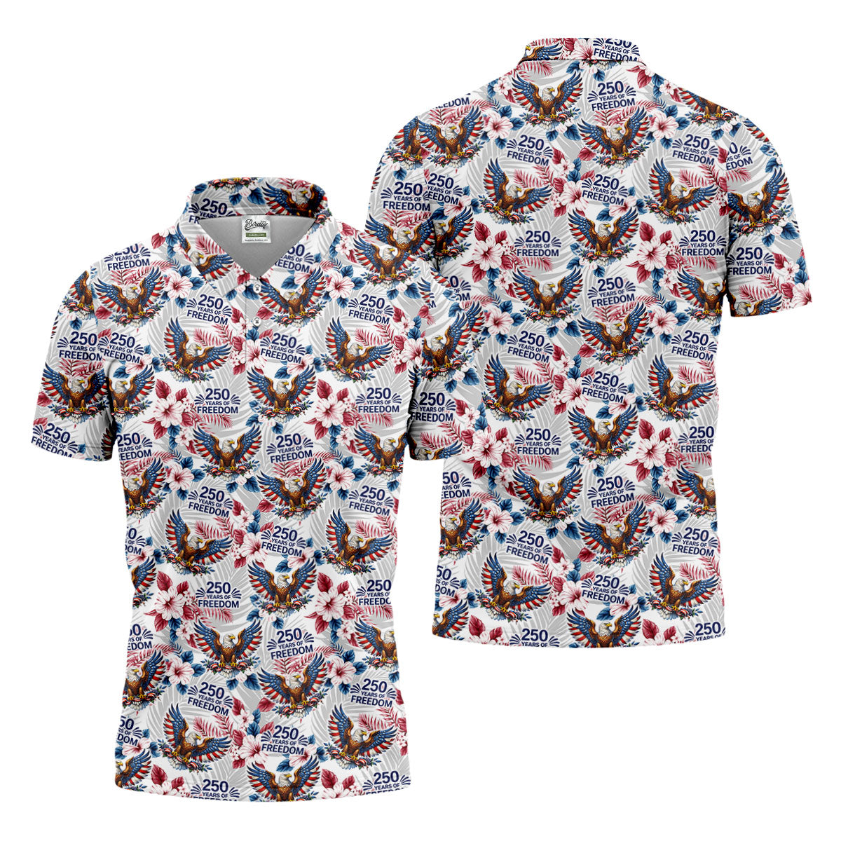 250 Years Of Freedom US Bald Eagle Tropical Theme Golf Tops For Men, Patriotic 4th Of July Golf Shirts For Men