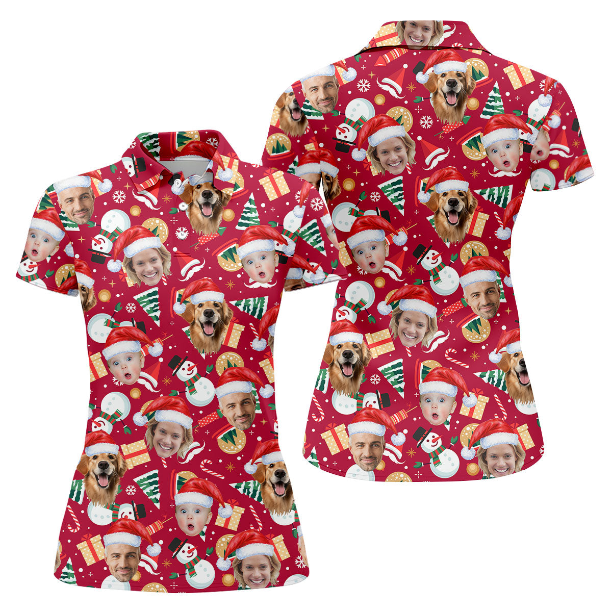 Custom Face Christmas Icons Red Golf Shirt, Christmas Golf Shirt, Ladies Golf Shirts, Golf Gifts For Women