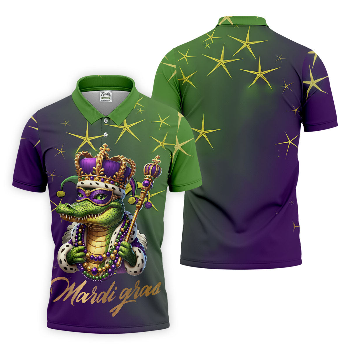 Mardi Gras Aligator Crown Mask Purple Green Gold Golf Tops For Men, Polo ShirtFor Men, Golf Shirts For Men