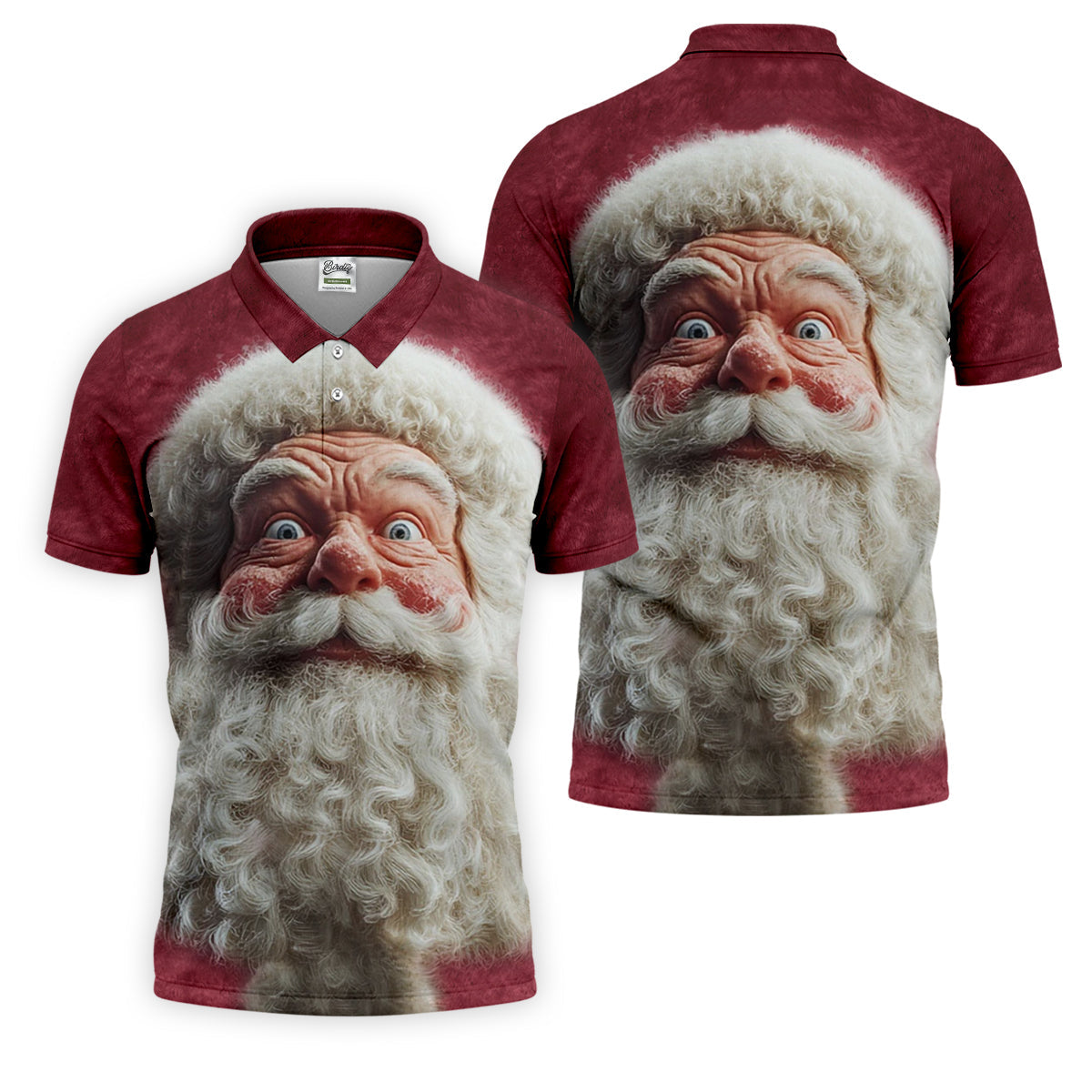 Santa Claus Face Funny Holiday Vintage Print Men's Golf Polo Shirtristmas Golf Shirt, Golf Gift For Men