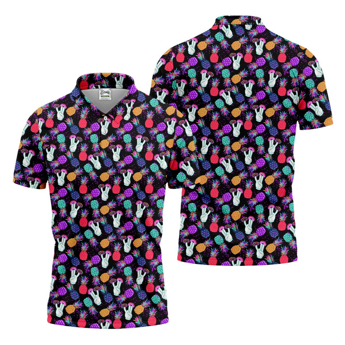 Hawaiian Pineapples Donut Finger Turquoise Orange Purple Fun Golf Shirts For Men, Polo ShirtFor Men