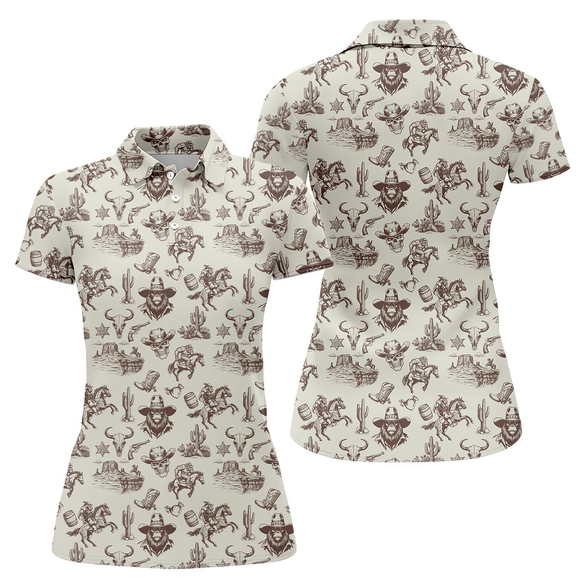 Funny Bigfoot Western Style Hawaiian Golf Shirt, Women's Golf Tops, Ladies Golf Shirts