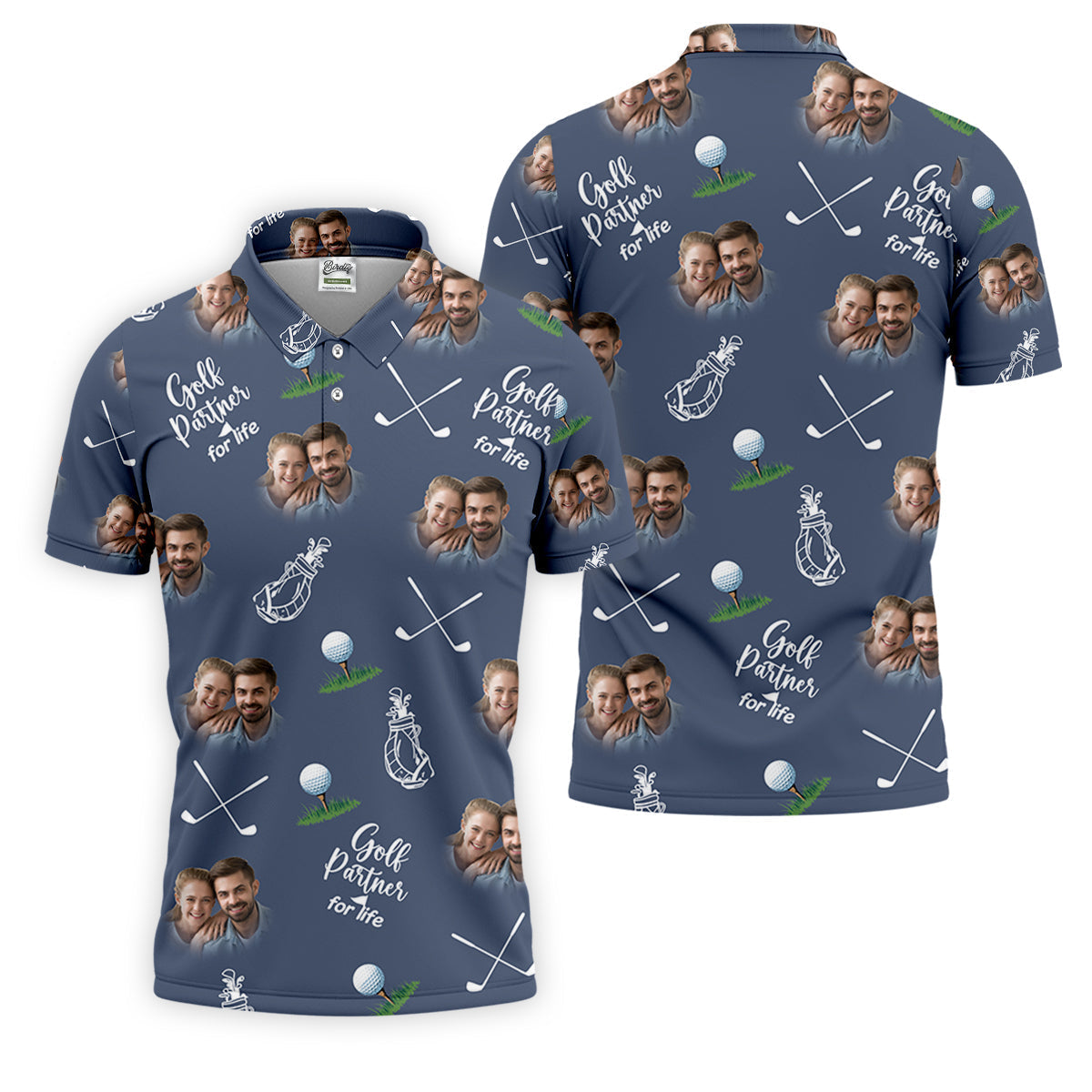 Golf Partner For Life Custom Photo Navy Golf Shirt, Valentines Golf Gift, Fun Golf Shirts For Men, Golf Gift For Men