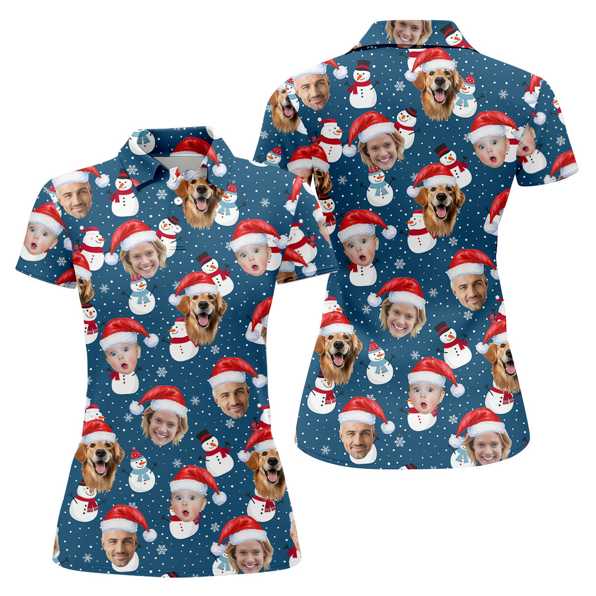 Custom Face Xmas Snowman Navy Golf Shirt, Christmas Golf Shirt, Ladies Golf Tops, Golf Gifts For Women